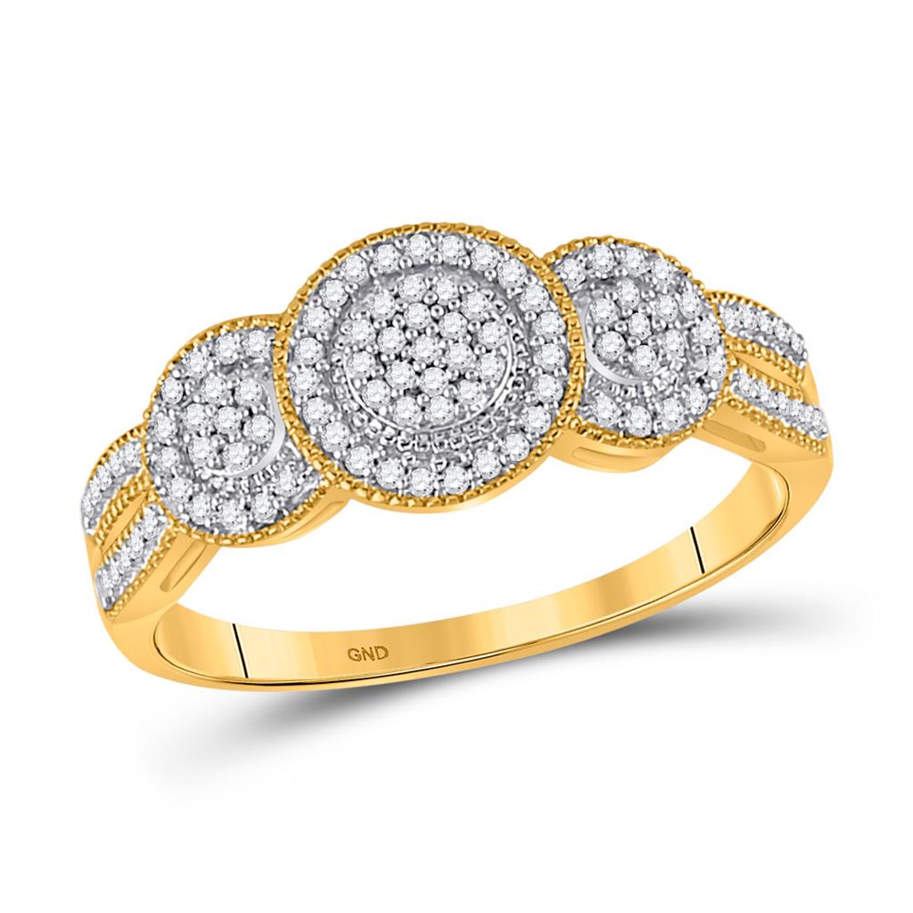 Image of ID 1 10k Yellow Gold Round Diamond Triple Cluster Ring 1/6 Cttw