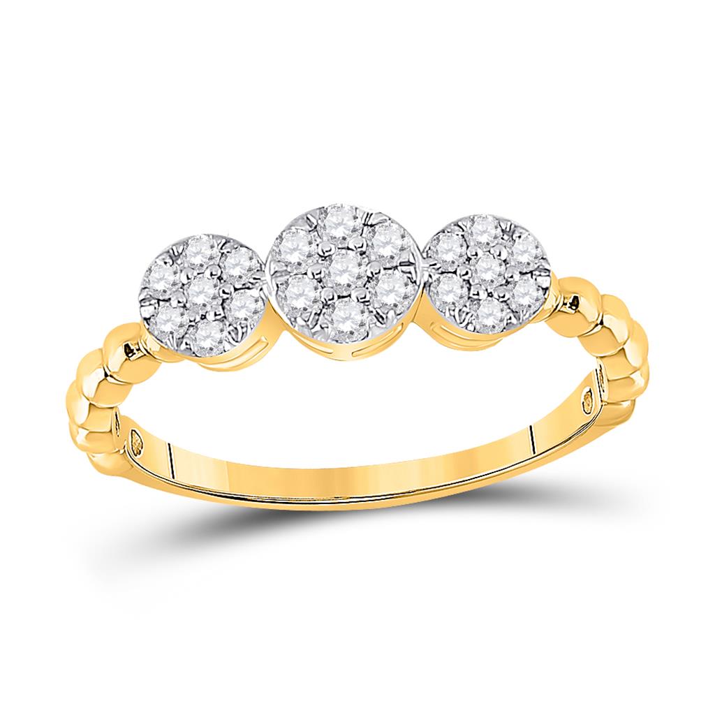 Image of ID 1 10k Yellow Gold Round Diamond Triple Flower Cluster Ring 1/3 Cttw