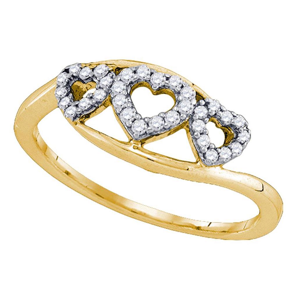 Image of ID 1 10k Yellow Gold Round Diamond Triple Heart Ring 1/5 Cttw
