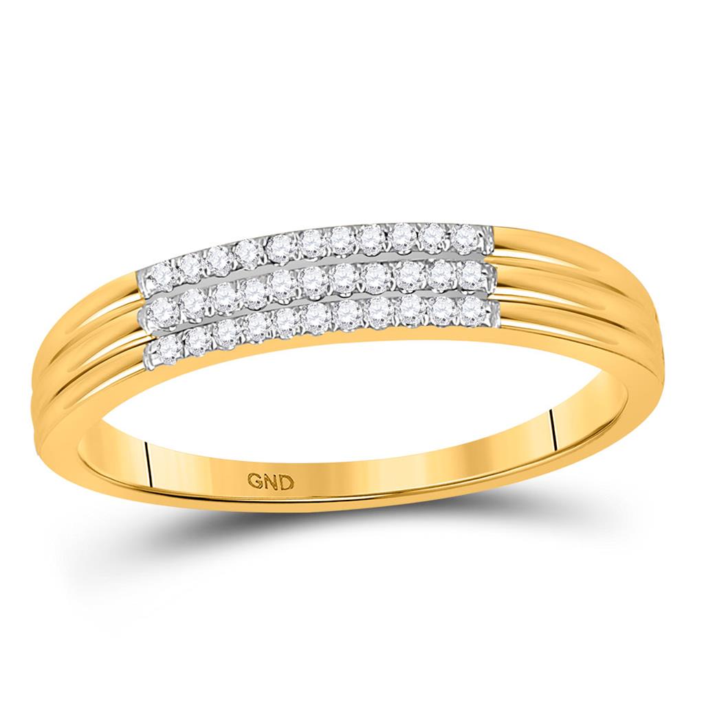 Image of ID 1 10k Yellow Gold Round Diamond Triple Row Band Ring 1/12 Cttw