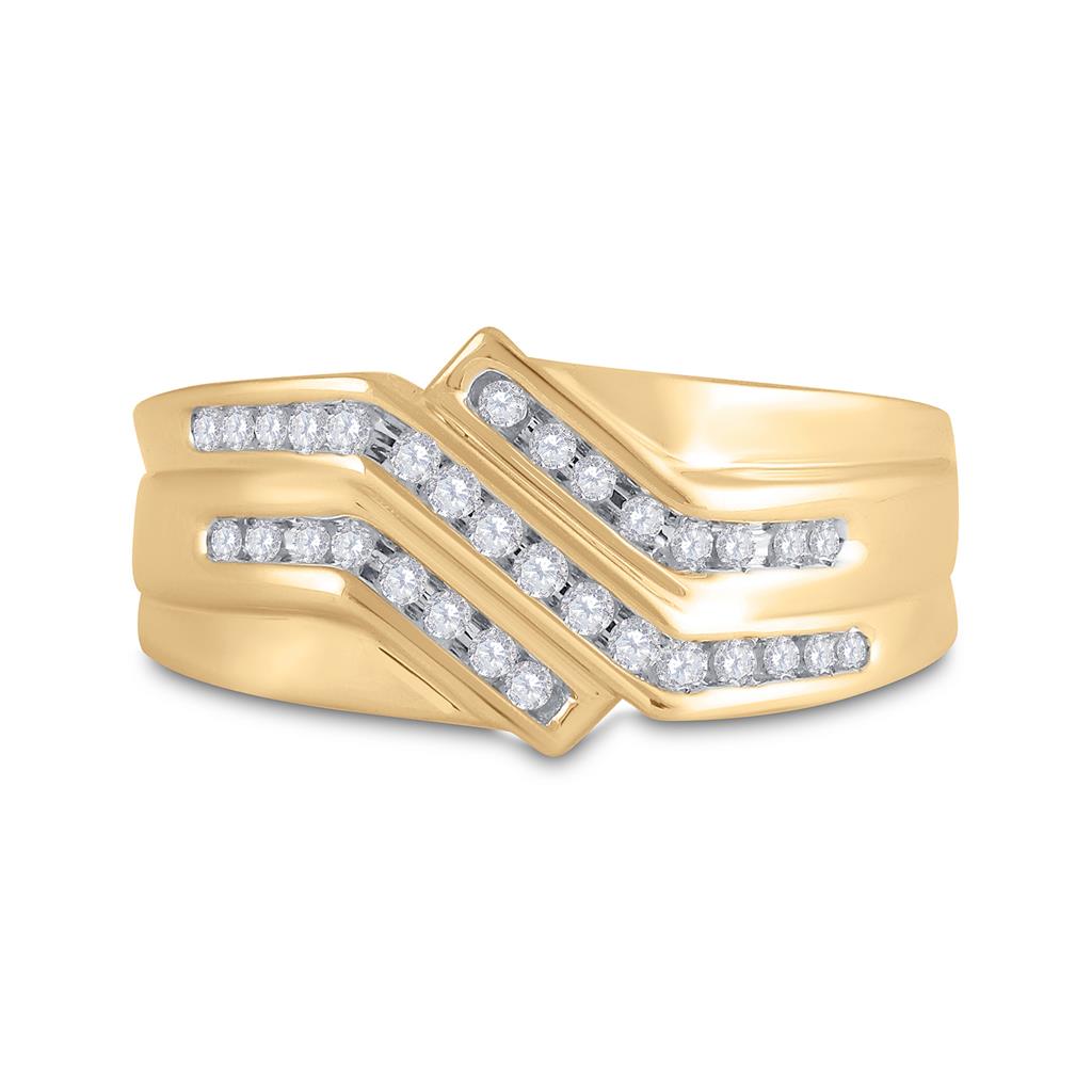 Image of ID 1 10k Yellow Gold Round Diamond Triple Row Band Ring 1/4 Cttw
