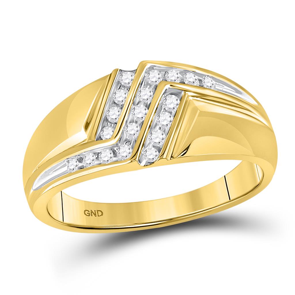 Image of ID 1 10k Yellow Gold Round Diamond Triple Row Polished Band Ring 1/4 Cttw