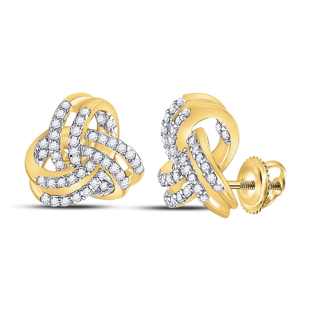 Image of ID 1 10k Yellow Gold Round Diamond Triquetra Trinity Fashion Earrings 1/3 Cttw