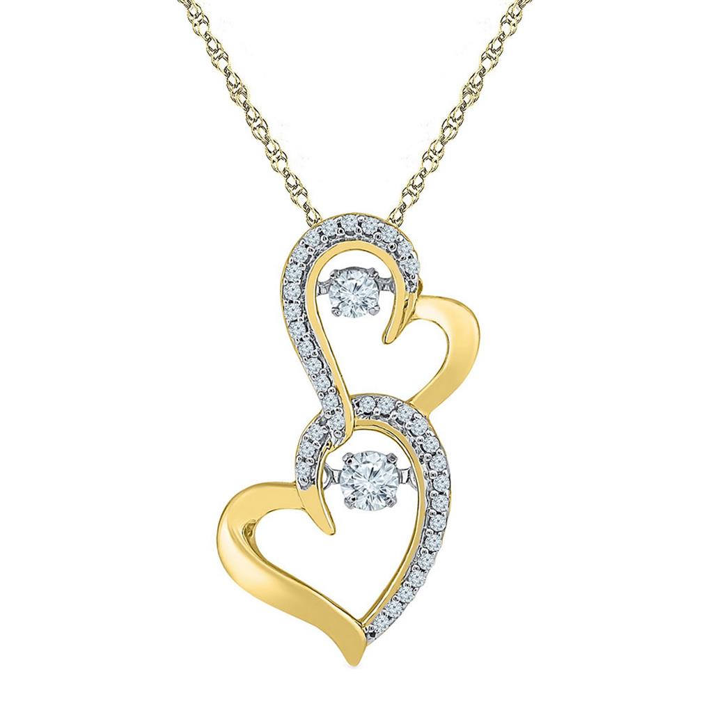 Image of ID 1 10k Yellow Gold Round Diamond Twinkle Solitaire Double Heart Pendant 1/4 Cttw