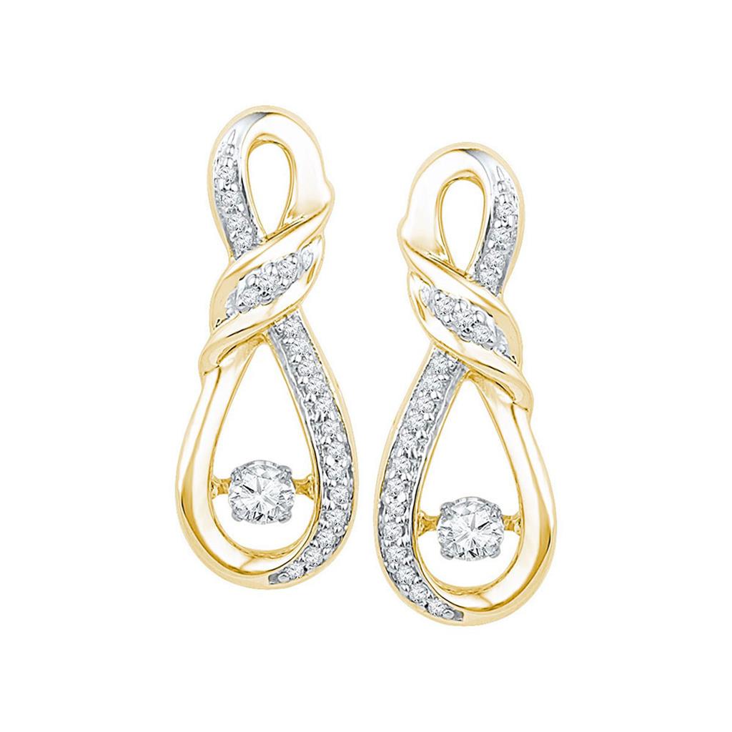 Image of ID 1 10k Yellow Gold Round Diamond Twinkle Solitaire Twist Ribbon Earrings 1/3 Cttw