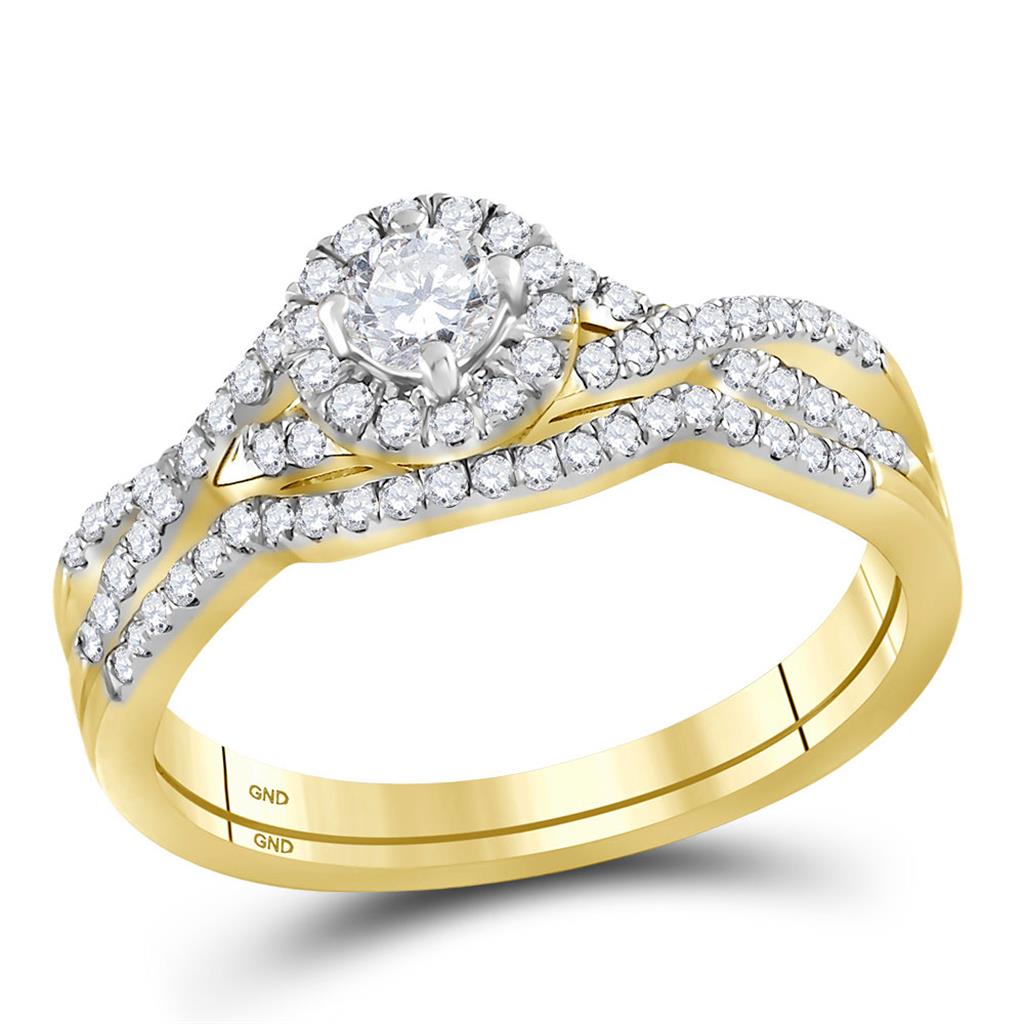 Image of ID 1 10k Yellow Gold Round Diamond Twist Bridal Wedding Ring Set 1/2 Cttw (Certified)