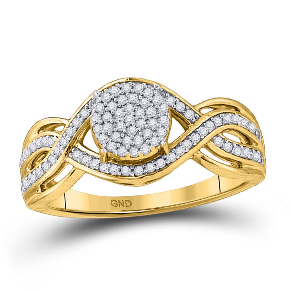 Image of ID 1 10k Yellow Gold Round Diamond Twist Circle Cluster Ring 1/3 Cttw