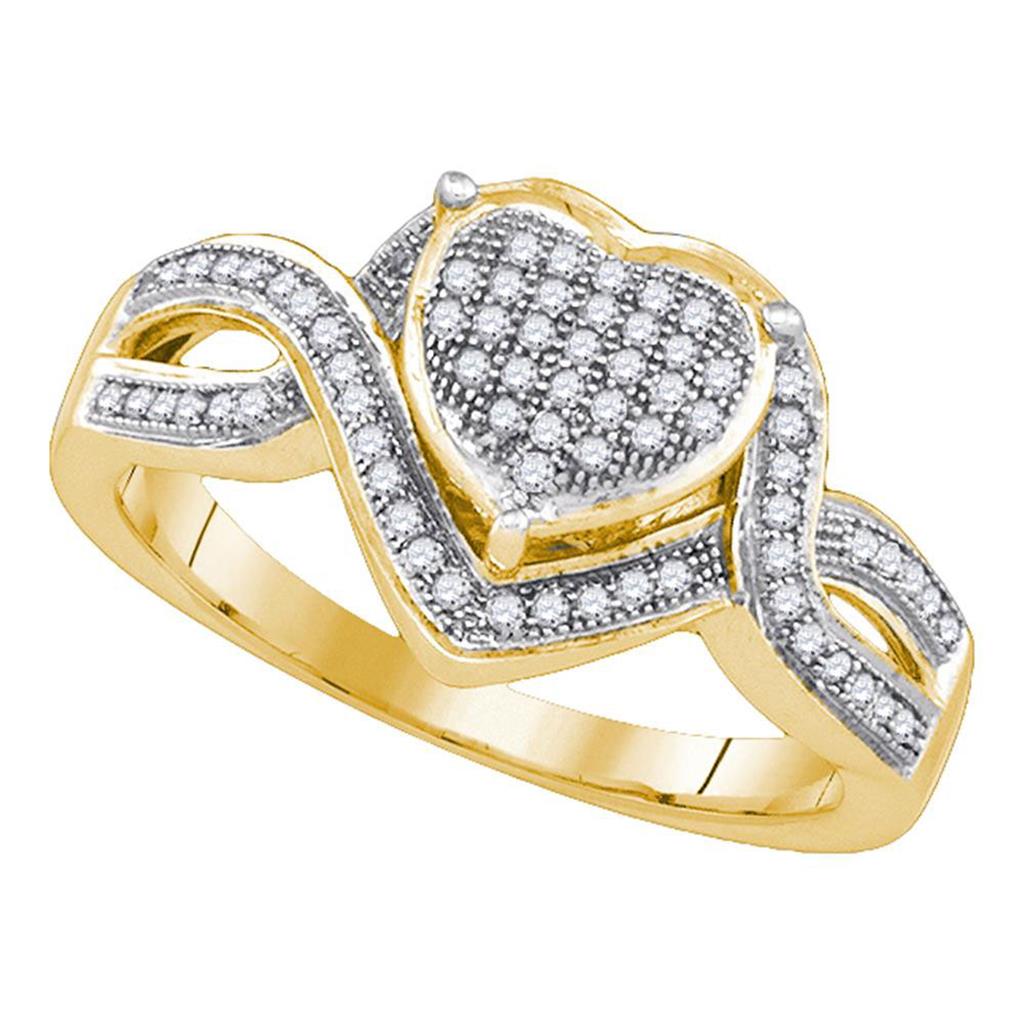 Image of ID 1 10k Yellow Gold Round Diamond Twist Heart Cluster Ring 1/4 Cttw
