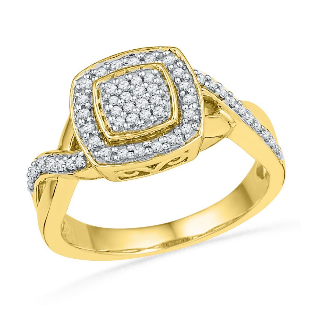 Image of ID 1 10k Yellow Gold Round Diamond Twist Square Cluster Ring 1/3 Cttw