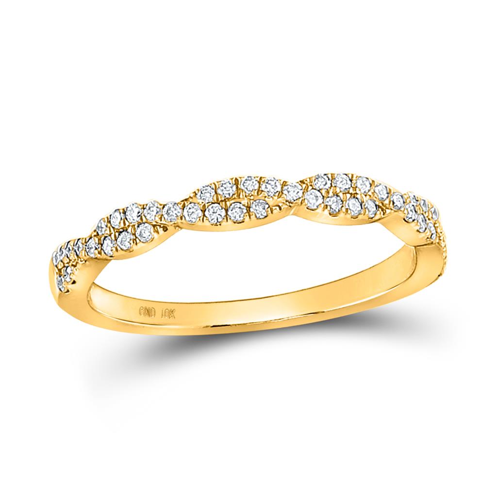 Image of ID 1 10k Yellow Gold Round Diamond Twist Stackable Band Ring 1/4 Cttw