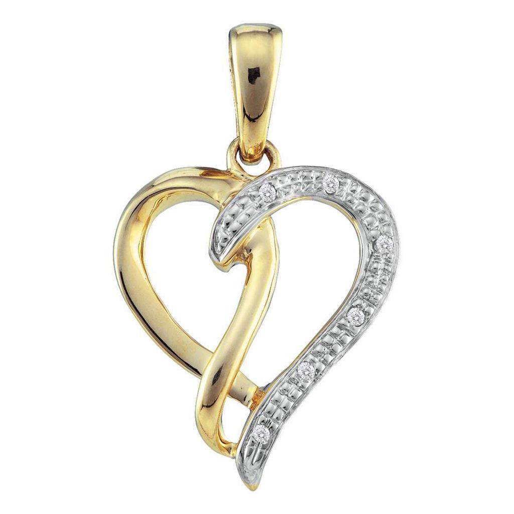 Image of ID 1 10k Yellow Gold Round Diamond Two-tone Woven Heart Pendant 03 Cttw