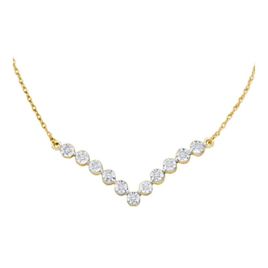 Image of ID 1 10k Yellow Gold Round Diamond V-Shape Pendant Necklace 1/8 Cttw
