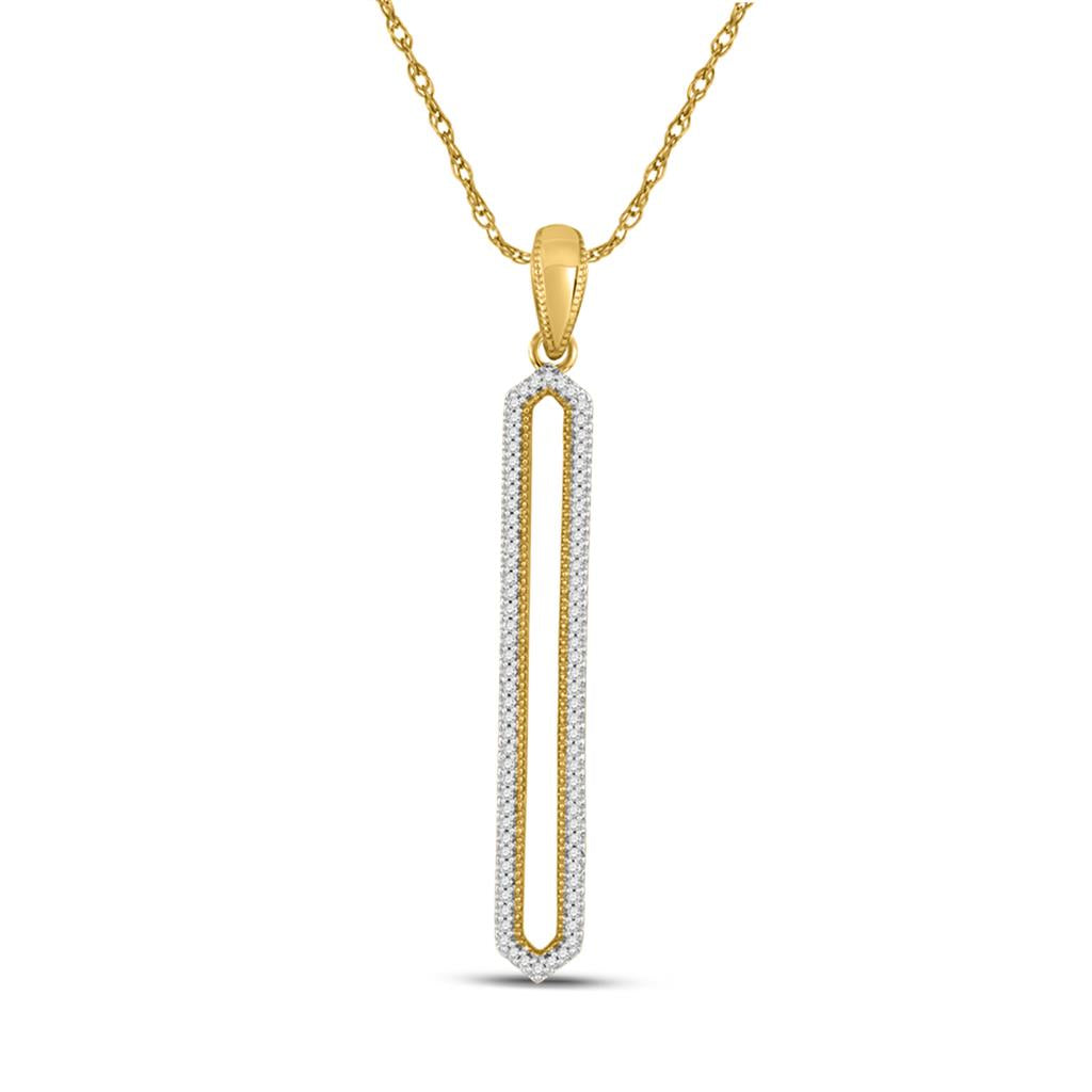Image of ID 1 10k Yellow Gold Round Diamond Vertical Narrow Oval Outline Pendant 1/5 Cttw