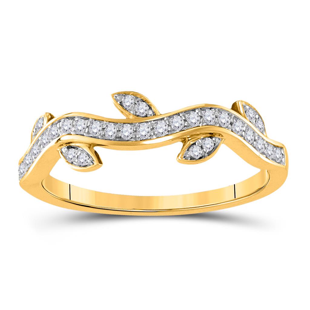 Image of ID 1 10k Yellow Gold Round Diamond Vine Stackable Band Ring 1/6 Cttw