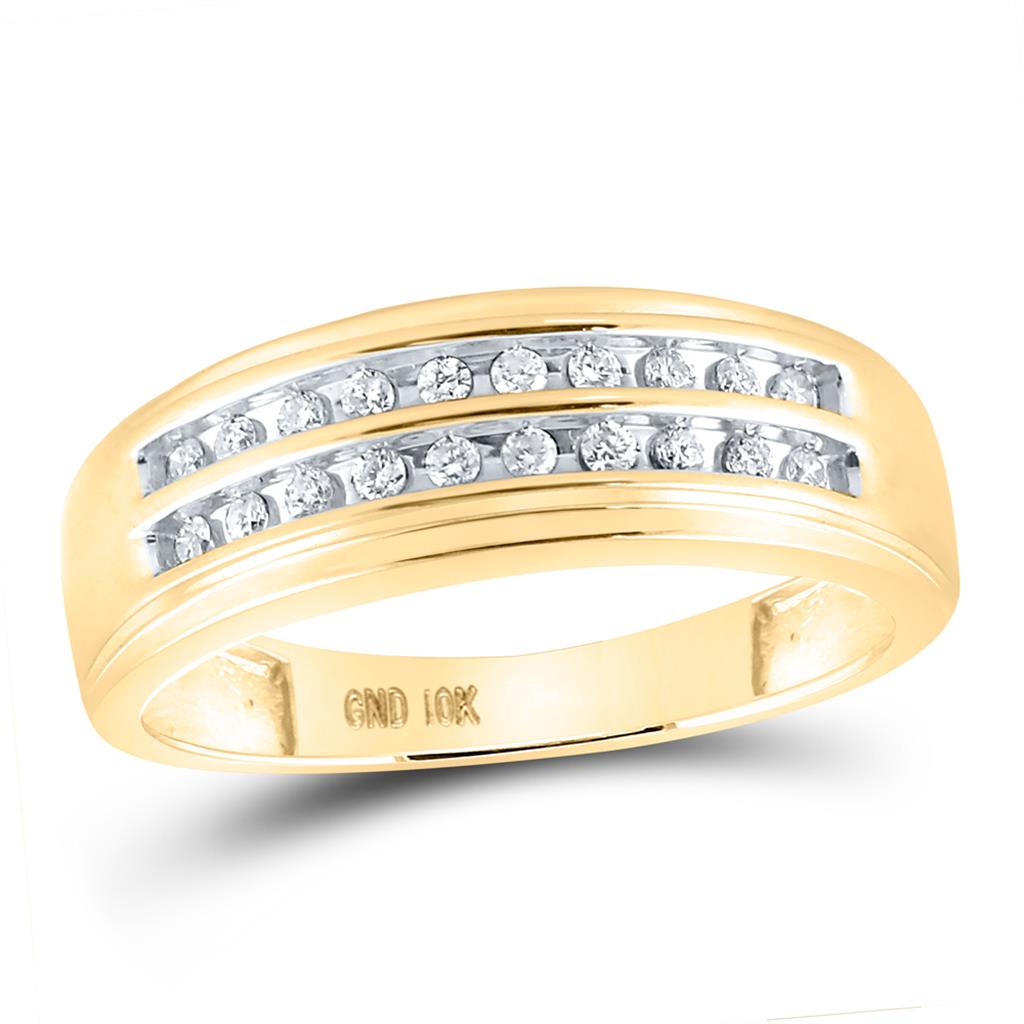 Image of ID 1 10k Yellow Gold Round Diamond Wedding 2-Row Band Ring 1/4 Cttw