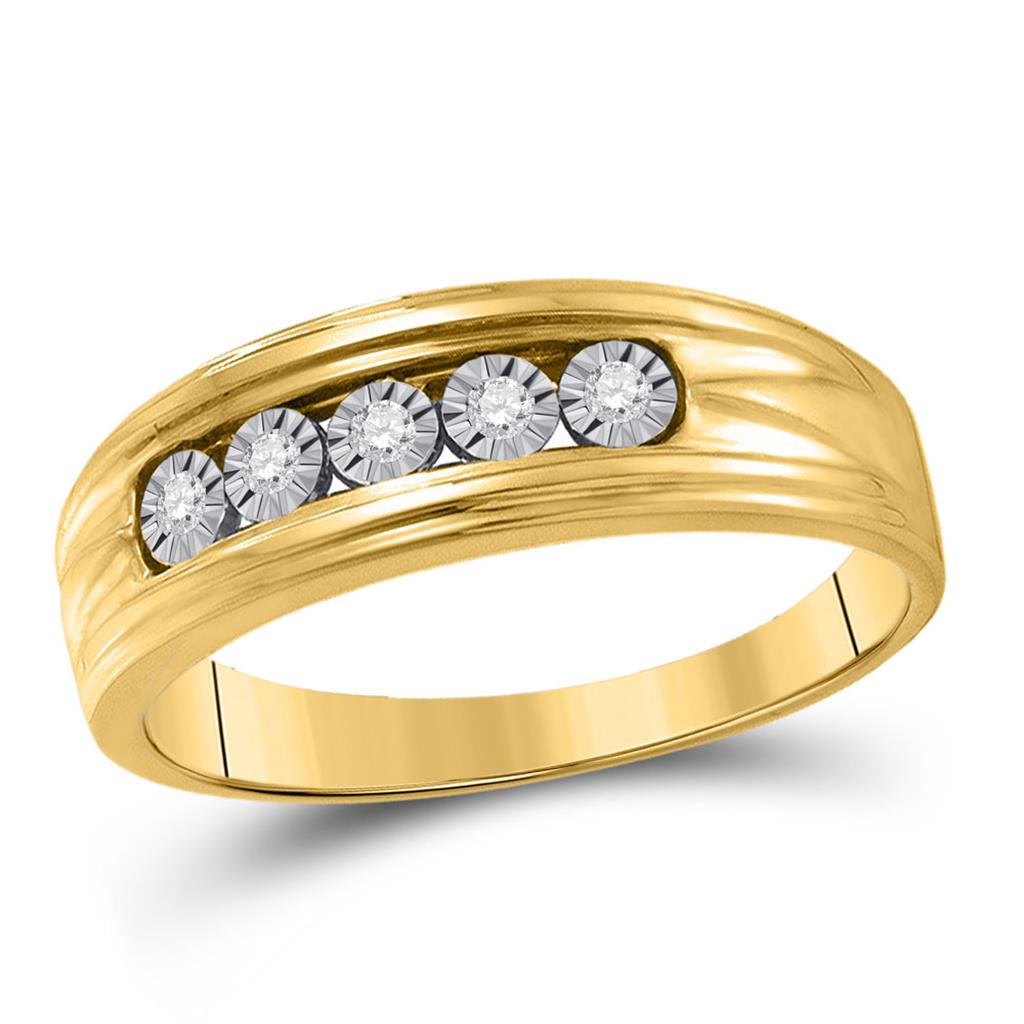 Image of ID 1 10k Yellow Gold Round Diamond Wedding 5-Stone Band Ring 1/10 Cttw