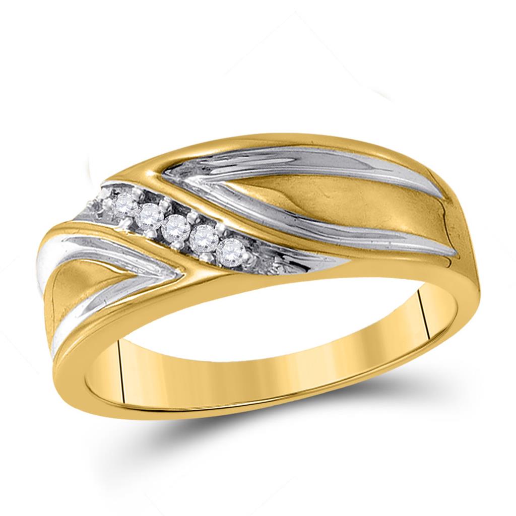 Image of ID 1 10k Yellow Gold Round Diamond Wedding Diagonal Band Ring 1/10 Cttw