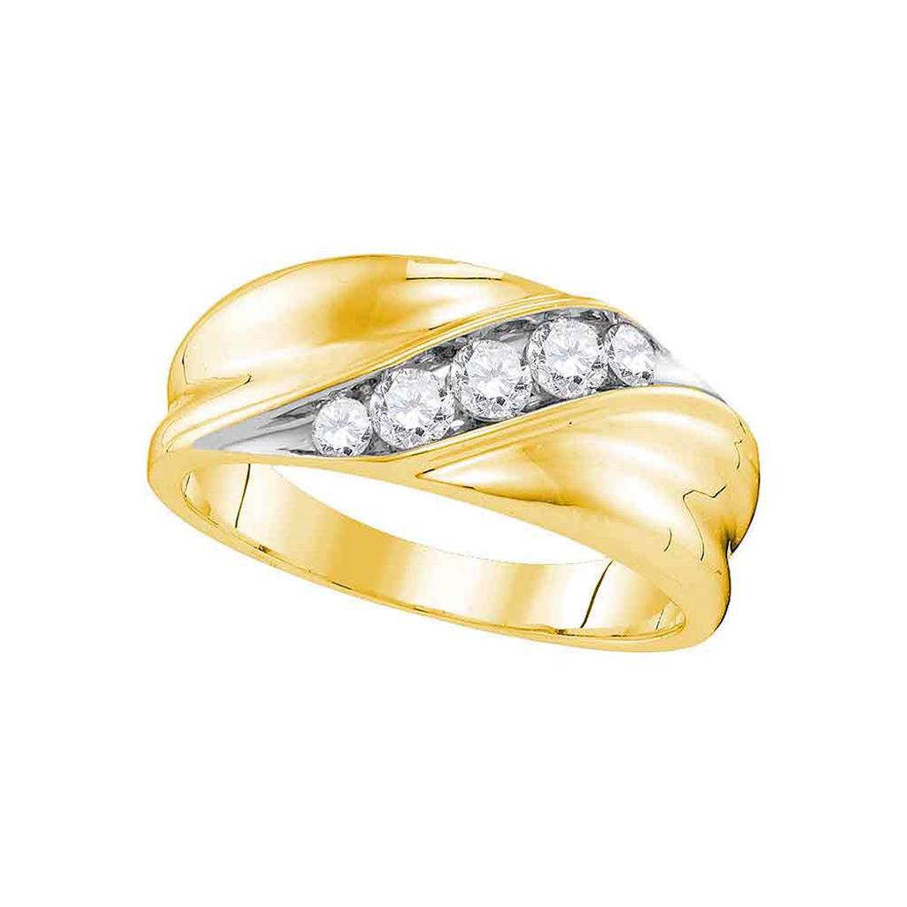 Image of ID 1 10k Yellow Gold Round Diamond Wedding Diagonal Band Ring 1/2 Cttw