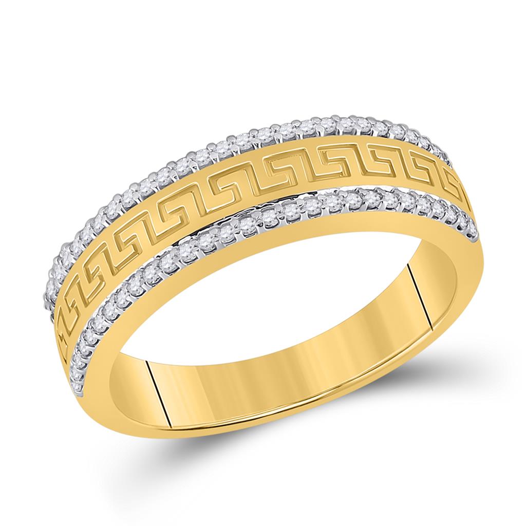 Image of ID 1 10k Yellow Gold Round Diamond Wedding Patterned Band Ring 1/3 Cttw