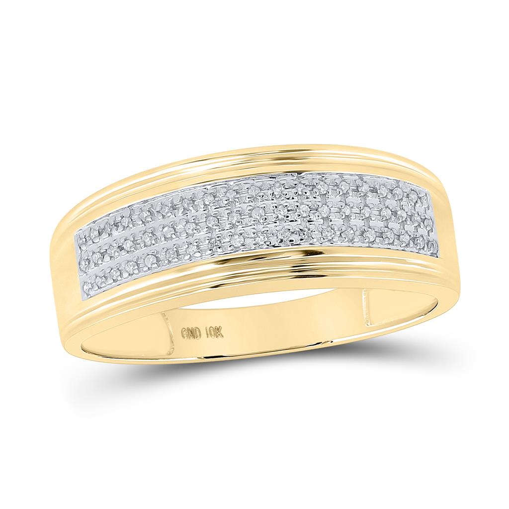 Image of ID 1 10k Yellow Gold Round Diamond Wedding Triple Row Band Ring 1/10 Cttw
