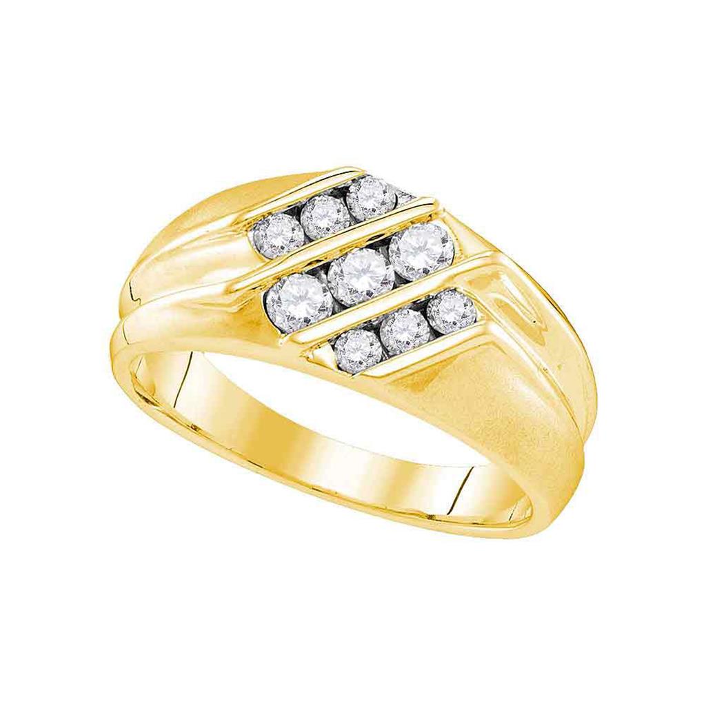Image of ID 1 10k Yellow Gold Round Diamond Wedding Triple Row Band Ring 5/8 Cttw
