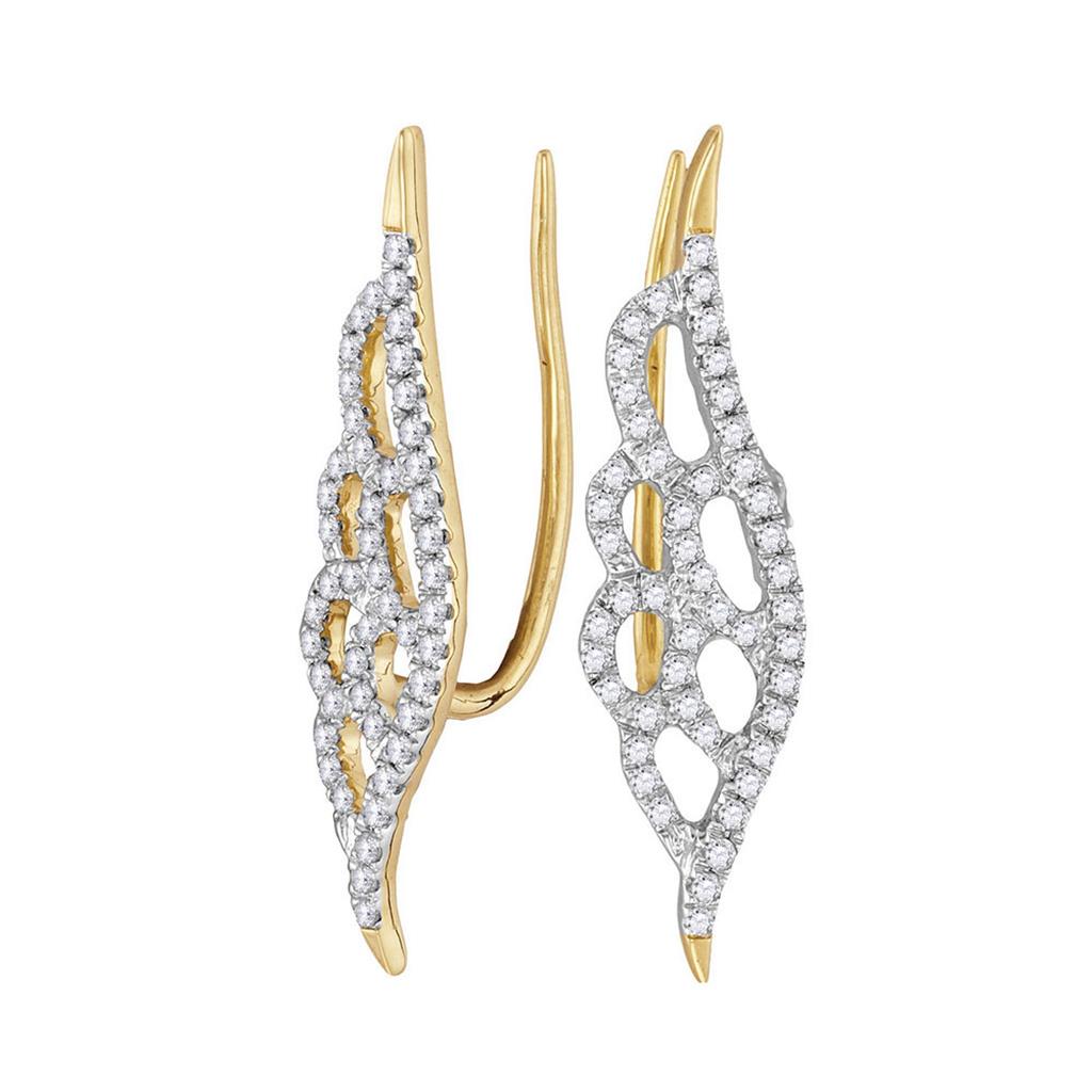 Image of ID 1 10k Yellow Gold Round Diamond Winged Climber Earrings 1/3 Cttw
