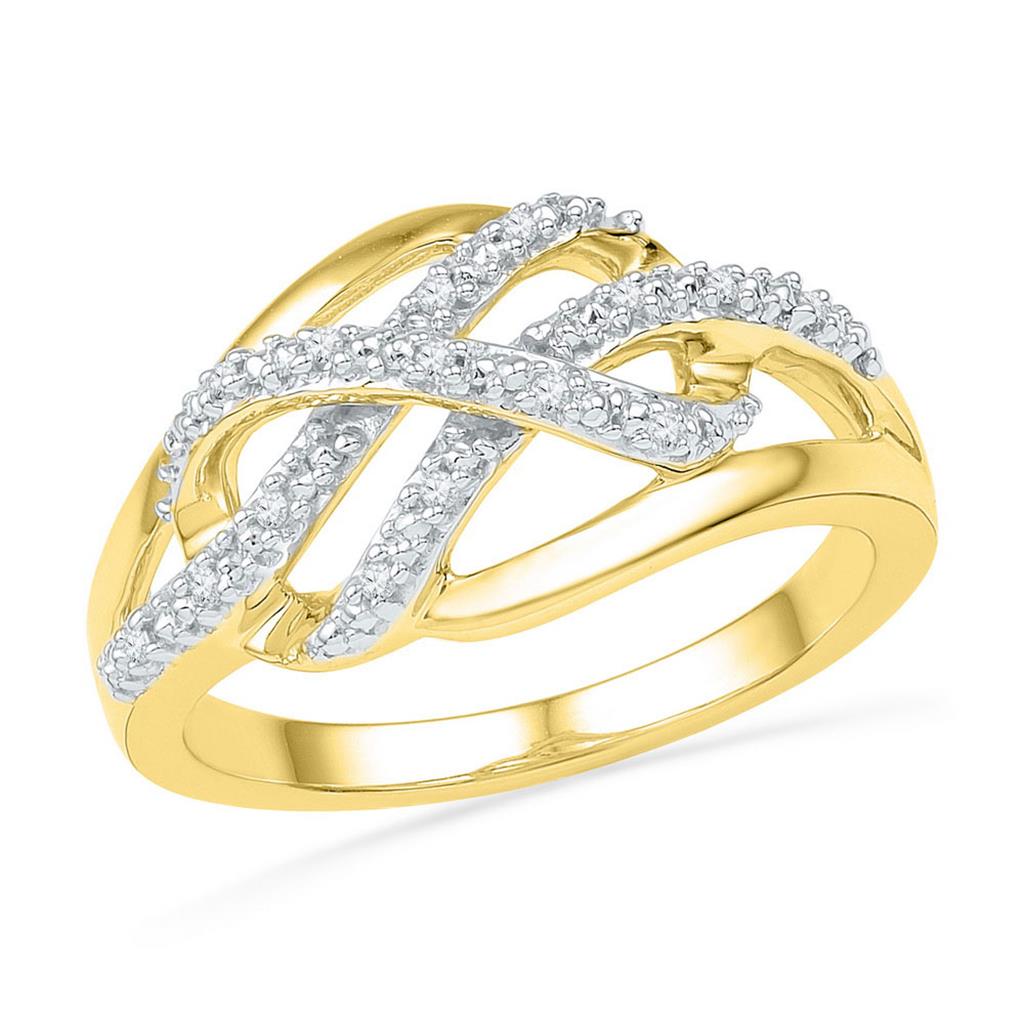 Image of ID 1 10k Yellow Gold Round Diamond Woven Crossover Band Ring 1/20 Cttw