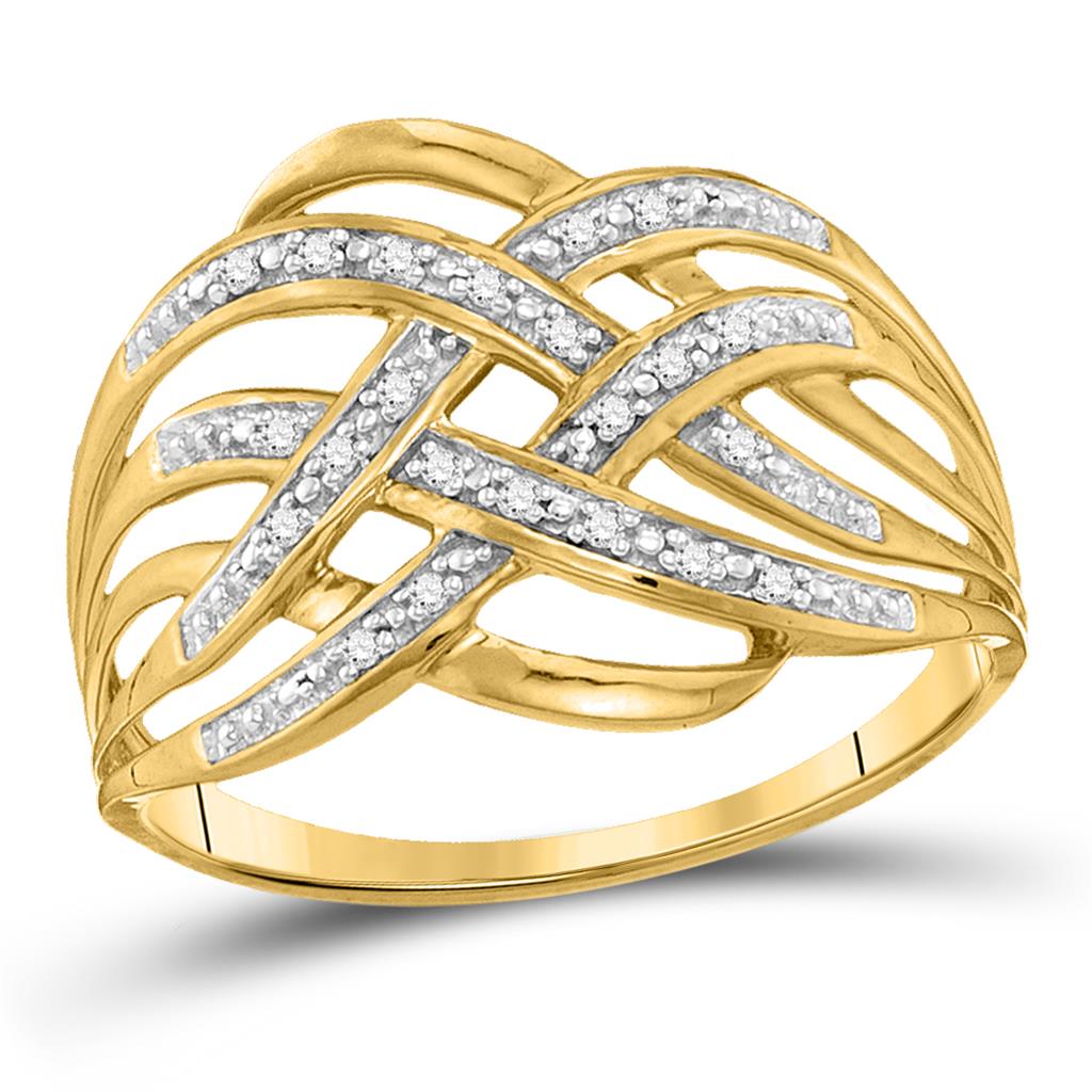 Image of ID 1 10k Yellow Gold Round Diamond Woven Fashion Band Ring 1/20 Cttw