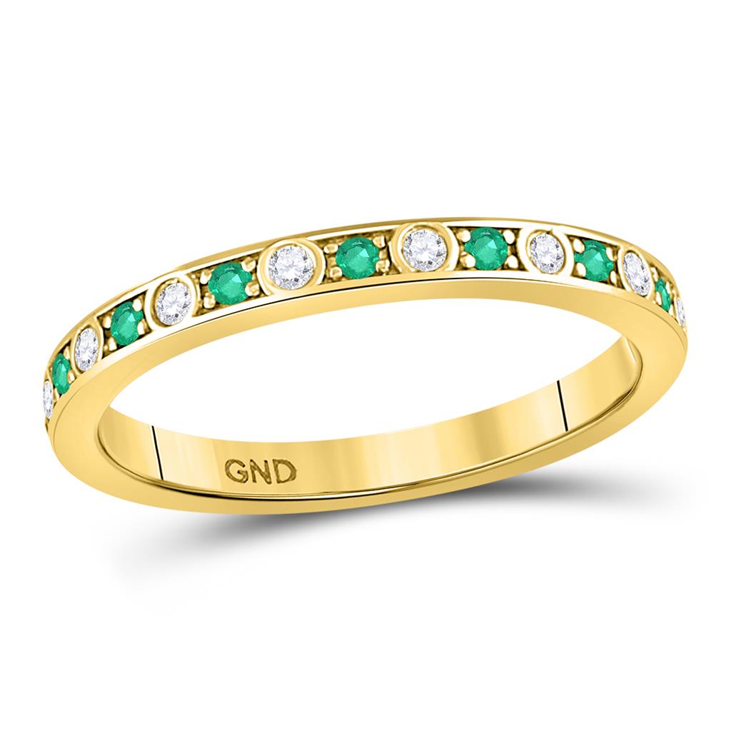 Image of ID 1 10k Yellow Gold Round Emerald Diamond Alternating Stackable Band Ring 1/4 Cttw