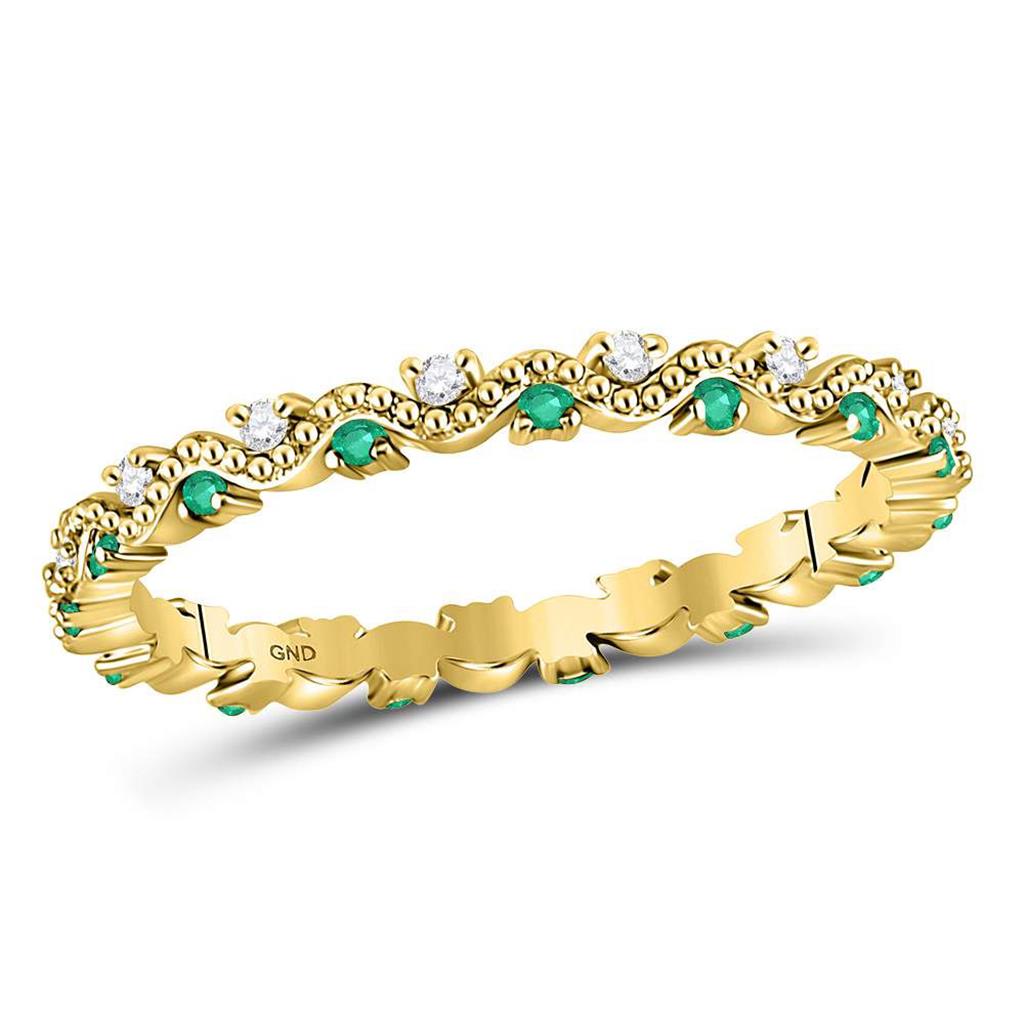 Image of ID 1 10k Yellow Gold Round Emerald Diamond Eternity Band Ring 1/4 Cttw