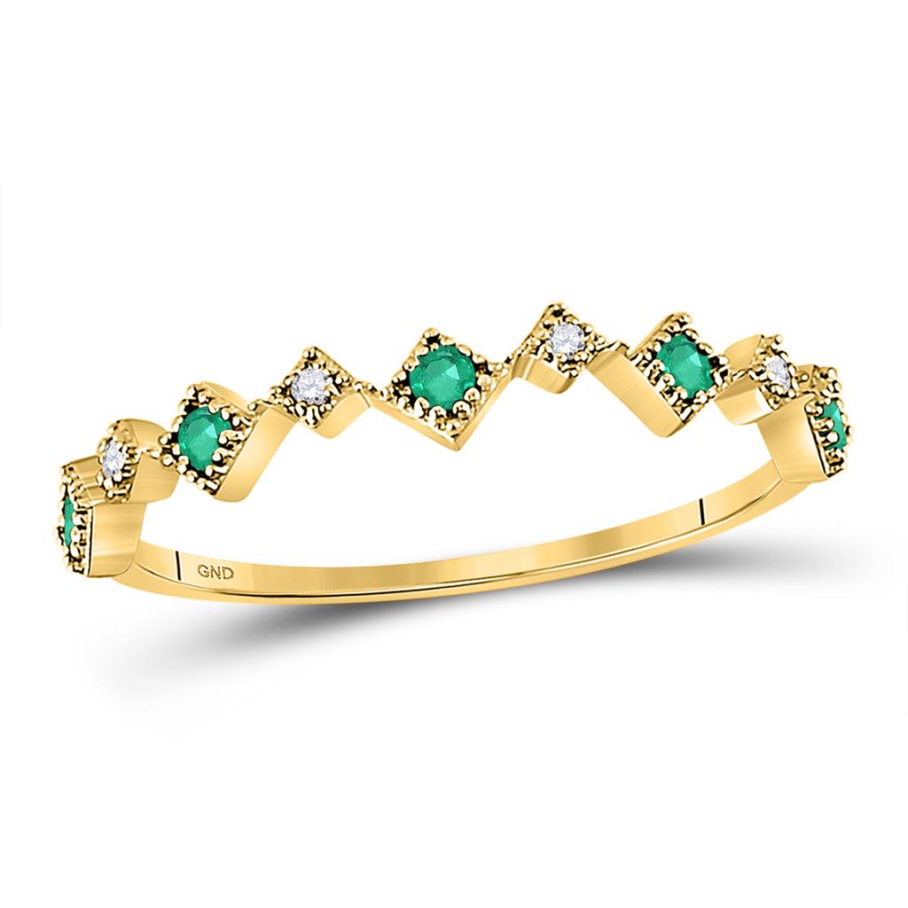 Image of ID 1 10k Yellow Gold Round Emerald Diamond Square Stackable Band Ring 1/5 Cttw