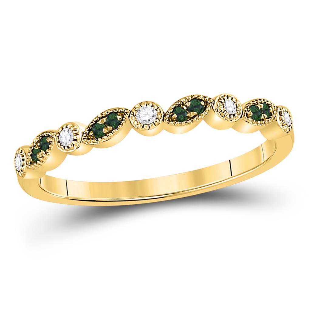 Image of ID 1 10k Yellow Gold Round Emerald Diamond Stackable Band Ring 1/10 Cttw