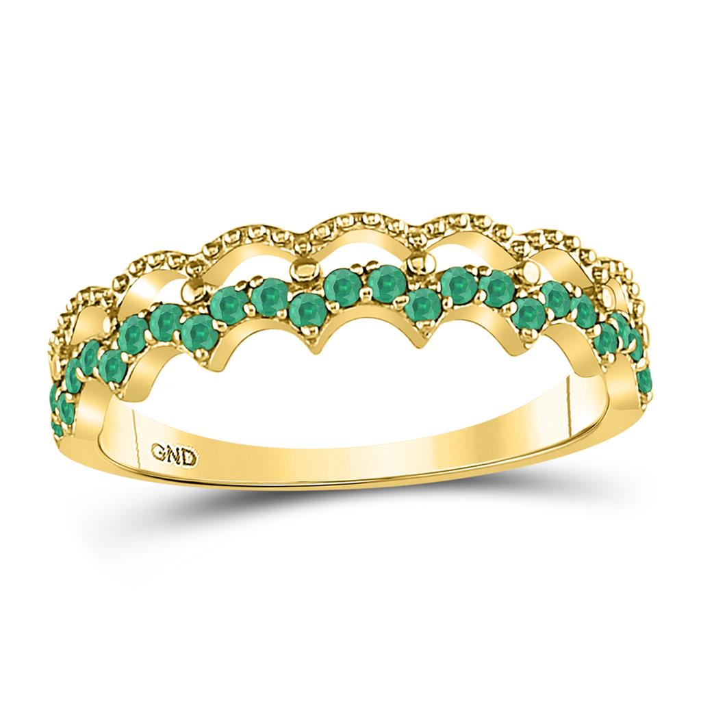 Image of ID 1 10k Yellow Gold Round Emerald Scalloped Stackable Band Ring 1/4 Cttw