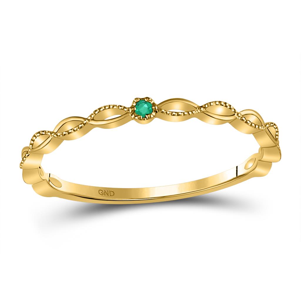 Image of ID 1 10k Yellow Gold Round Emerald Solitaire Milgrain Stackable Band Ring 01 Cttw