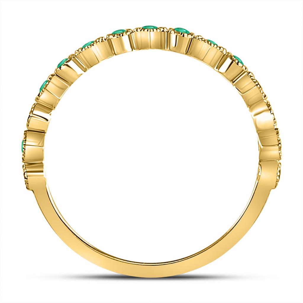 Image of ID 1 10k Yellow Gold Round Emerald Square Dot Stackable Band Ring 1/5 Cttw