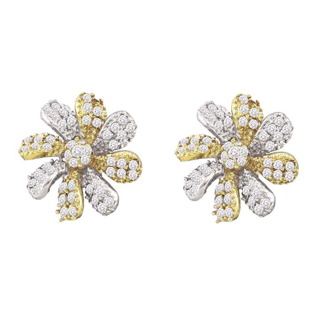 Image of ID 1 10k Yellow Gold Round Flower Cluster Diamond Stud Earring