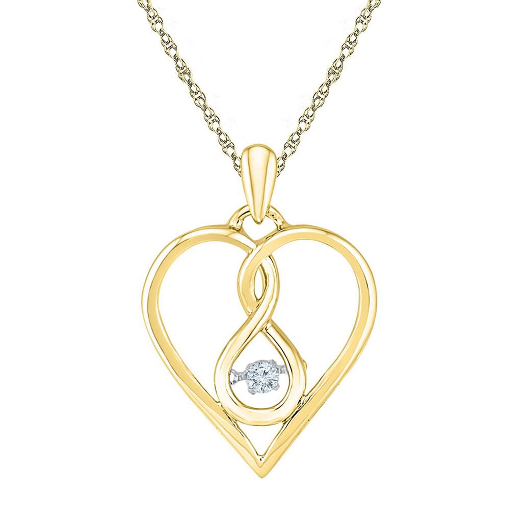 Image of ID 1 10k Yellow Gold Round Moving Diamond Heart Pendant 1/20 Cttw