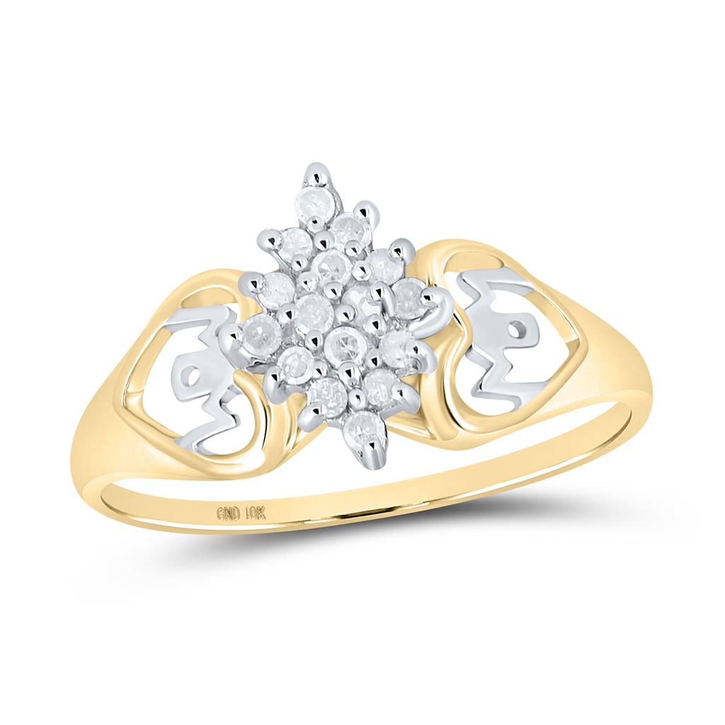 Image of ID 1 10k Yellow Gold Round Prong-set Diamond Cluster Heart Mom Ring 1/6 Cttw