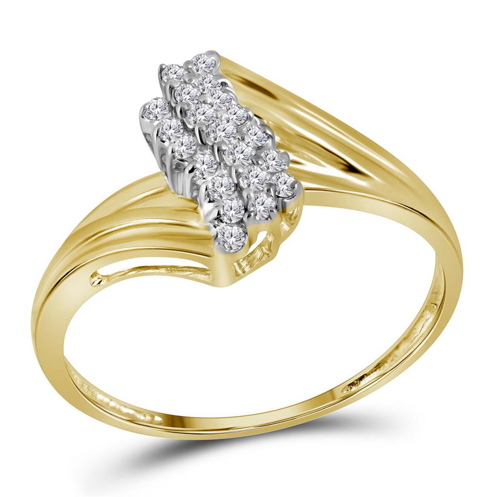 Image of ID 1 10k Yellow Gold Round Prong-set Diamond Contoured Cluster Ring 1/6 Cttw