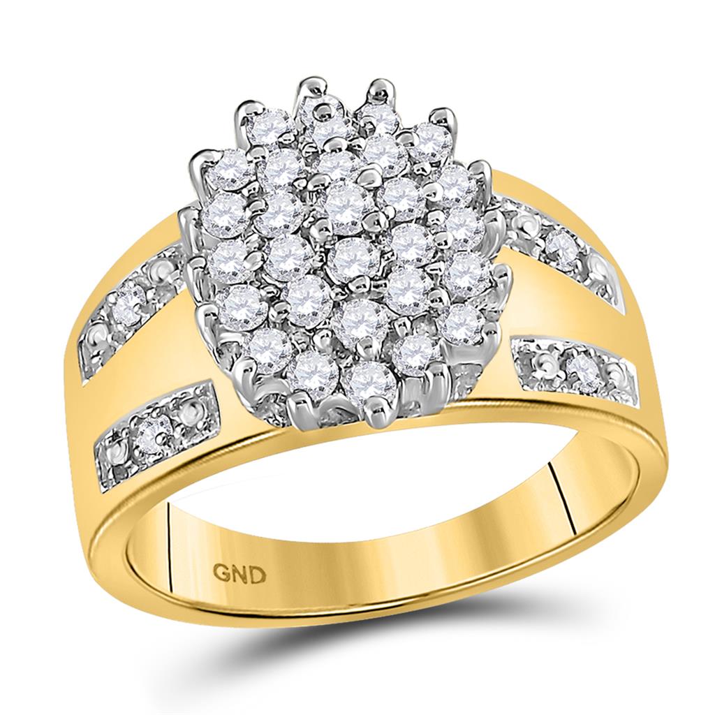 Image of ID 1 10k Yellow Gold Round Prong-set Diamond Oval Cluster Ring 1/2 Cttw