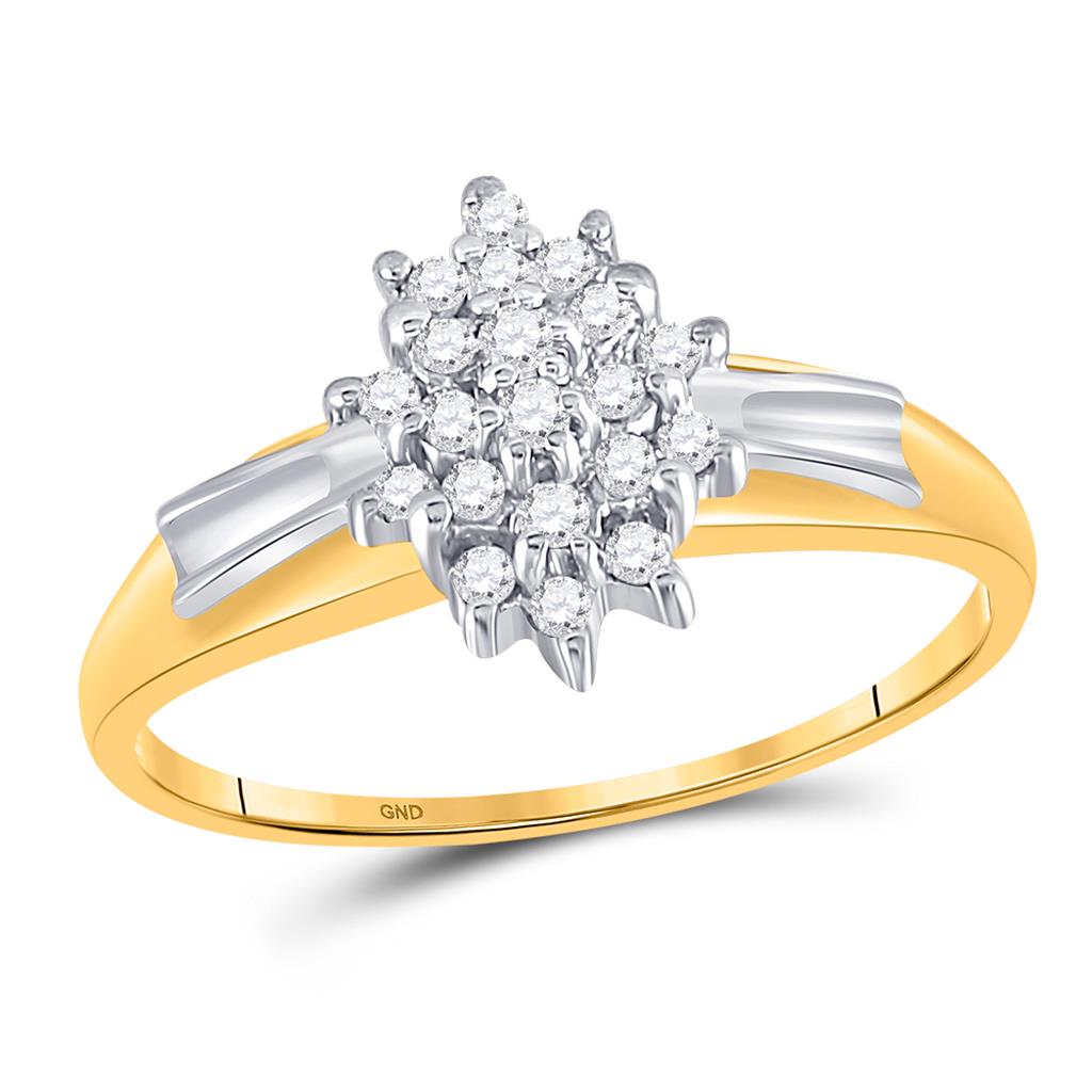 Image of ID 1 10k Yellow Gold Round Prong-set Diamond Oval Cluster Ring 1/4 Cttw