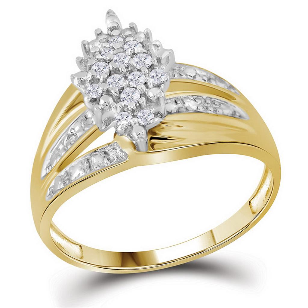 Image of ID 1 10k Yellow Gold Round Prong-set Diamond Oval Cluster Ring 1/5 Cttw