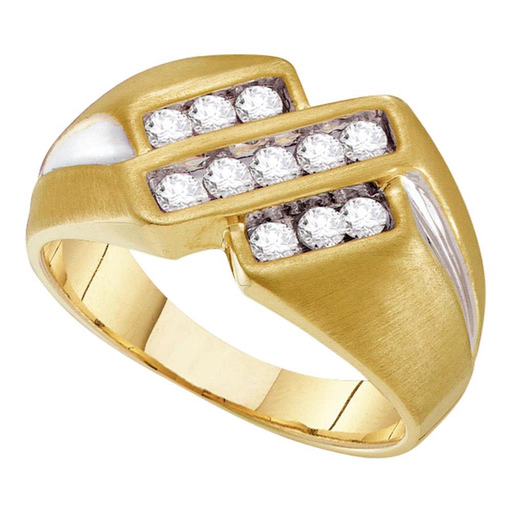 Image of ID 1 10k Yellow Two-tone Gold Round Diamond Triple Row Band Ring 1/2 Cttw