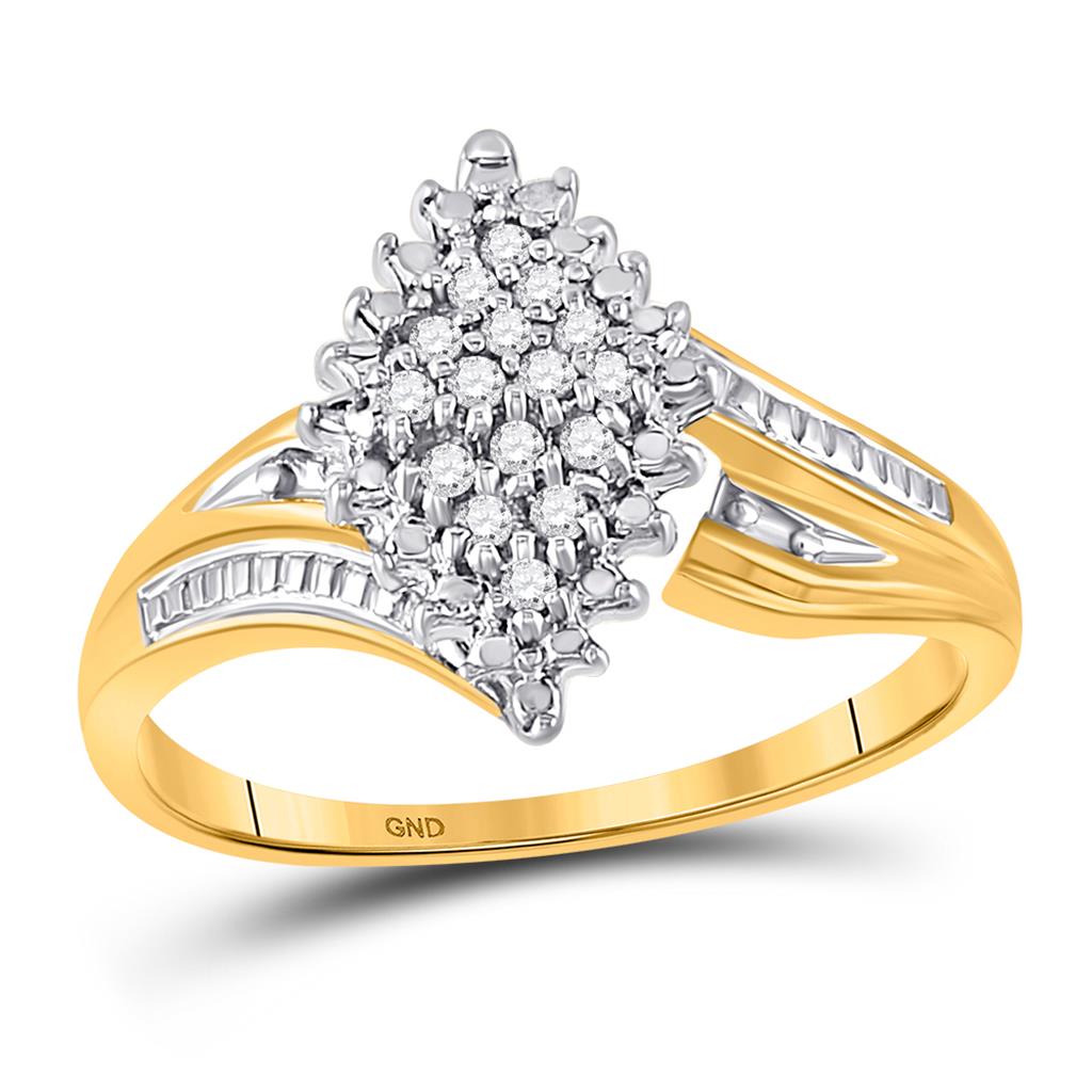 Image of ID 1 10k Yellow Two-tone Gold Round Prong-set Diamond Oval Cluster Ring 1/8 Cttw