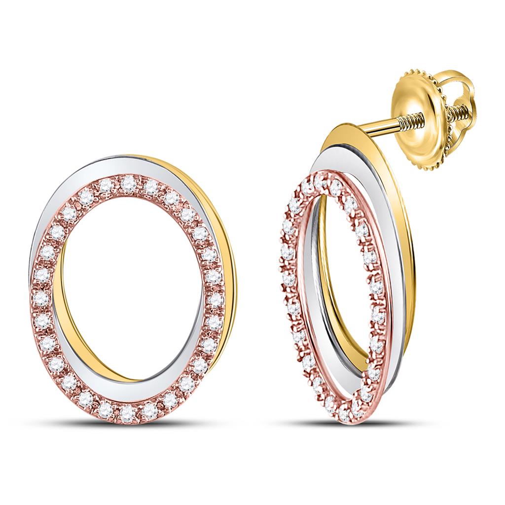Image of ID 1 10kt Tri-Tone Gold Round Diamond Oval Stud Earrings 1/5 Cttw