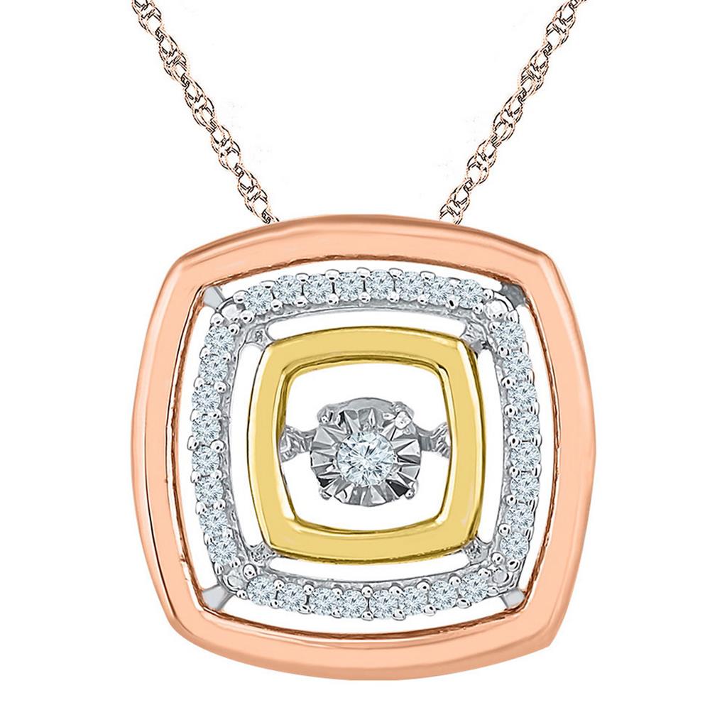 Image of ID 1 10kt Tri-Tone Gold Round Diamond Square Moving Twinkle Pendant 1/8 Cttw