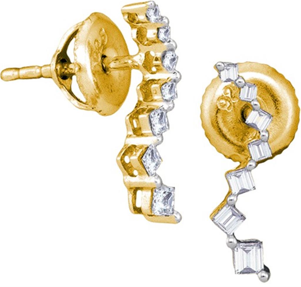 Image of ID 1 10kt Yellow Gold Emerald-cut Diamond Journey Earrings 1/4 Cttw