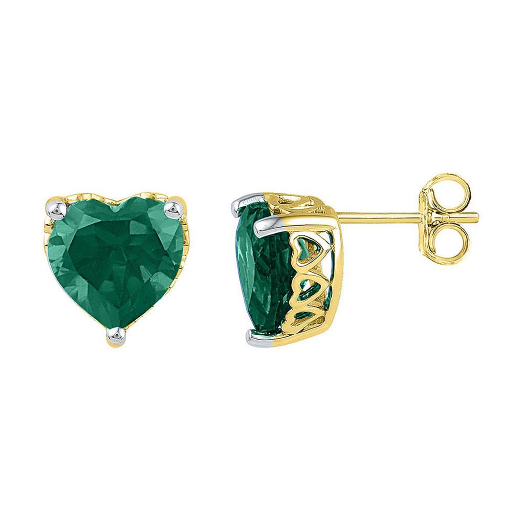 Image of ID 1 10kt Yellow Gold Heart Lab-Created Emerald Heart Stud Earrings 5-1/2 Cttw