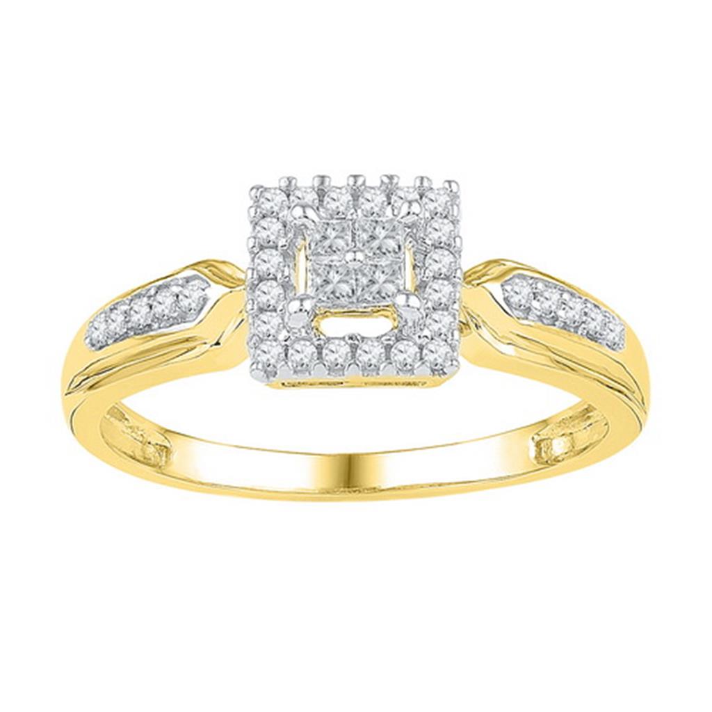 Image of ID 1 10kt Yellow Gold Princess Diamond Square Frame Cluster Ring 1/4 Cttw