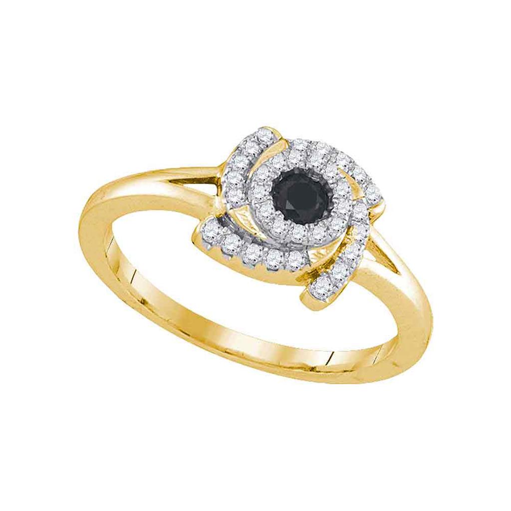 Image of ID 1 10kt Yellow Gold Round Black Color Enhanced Diamond Solitaire Ring 1/3 Cttw